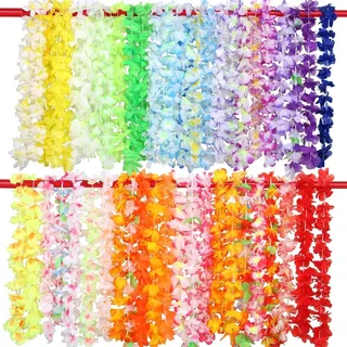 GWHOLE 50 Stück Hawaiikette Hawaii Blumenketten Halskette Hawaiianische Girlande Blumenkette Luau Blumen Lei Hawaii Kette Blumen Halskette Bunt Deko für Party Strand Bar Geburtstag Nachtbar