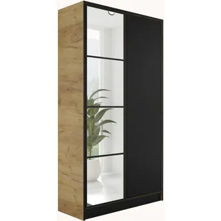 Kier Furniture Kleiderschrank Eden 2-Türen v4 - 105x205x39 cm - Eiche Craft Gold, Schwarz , Honigeiche, Schwarz , Holzwerkstoff , 105x205x39 cm , Schlafzimmer, Kleiderschränke, Drehtürenschränke