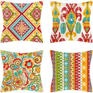 Kissenbezug 50x50 Boho Mandala Kissenbezüge Bunt Geometrisch Muster Dekorativ Kissenhülle Baumwolle Leinen Sofakissen Dekokissen Bezüge für Zuhause Couch Auto Outdoor Deko Zierkissenbezüge 4er Set