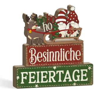 Putuo Decor Weihnachtsdeko Holzdeko Weihnachten, Innen Tisch Weihnachtsdeko Tisch Rentier Wichtel, Motiv ho ho ho Besinnliche Feiertage Dekoration für Familienessen, Festliche Feierlichkeiten