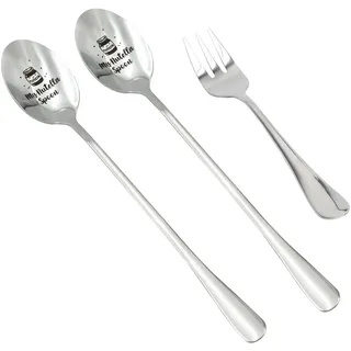 LOLANIUT Personalisiertes 3er Set Löffel & Dessertgabel – Löffelliebe Frühstück Zubehör, Löffel mit Gravur für Nutella Geschenke, 19cm Langer für Nutella, Geschenkset für Frauen & Freundin