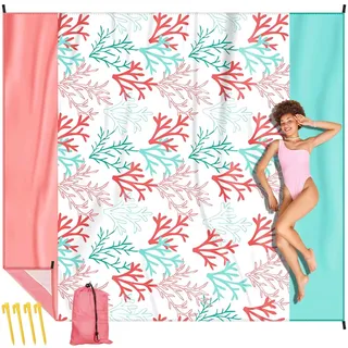 Stranddecke Picknickdecke sandfrei super groß 310x280cm, wasserdicht bequemes 210D-Nylon, Faltbar Strandmatte Strandtuch für 6-8 Personen, leicht kompakt Perfekt für Reisen, Strandurlaub