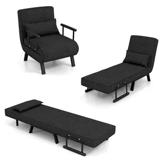4-in-1 Schlafsessel mit Bettfunktion, klappbares Schlafsofa mit Armlehnen, verstellbare Rückenlehne und abnehmbarem Kissen, Sofabett bis 150 kg belastbar (Dunkelgrau)