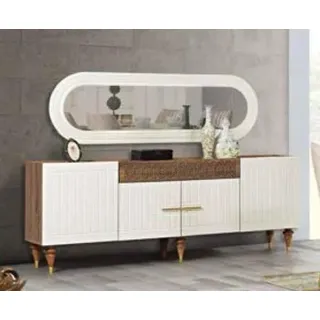 Kommode Schubladen Holz Sideboard Spiegel Massiv Kommoden Wohnzimmer Sidebaords - Weiß, Braun