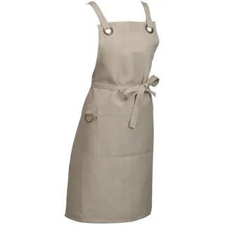 kela Kochschürze mit Fronttasche 85 x 70 cm PURO, Halbleinen-Gemisch waschbar, Küchenschürze Damen Herren, Bindesystem, langer Bindegurt, leinen-beige