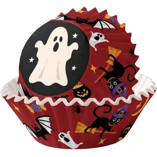 MOMAHUA 100 Stück Halloween Muffinförmchen Papier, Roter Geist Muffins Backförmchen, Papierbackförmchen Backformen Muffin Cupcake Formen Papier Fällen Liners Wrapper Förmchen für Backen Dessert Party