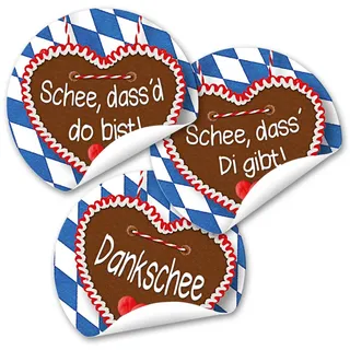Lebkuchenherz Aufkleber, 24er Set: Oktoberfest Sticker, Bayern Deko, Lebkuchenherzen Bayerisch, Für Karten, Gastgeschenke & Party, Wiesn Dekoration, Oktoberfestdeko Bayerisch, Dekoset, Ø 4 cm