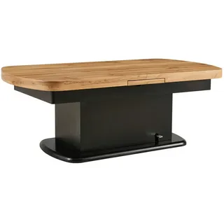 Livetastic Couchtisch , Schwarz, Eichefarben , Holz , Eiche , oval , Sockel , 75x51-79.9x135-160 cm , ausziehbar, höhenverstellbar, einfacher Aufbau , Holzmöbel, Holztische, Wohnzimmertische Holz, Couchtische Holz