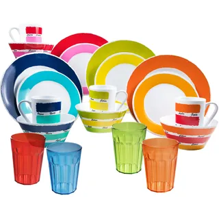 Camping Geschirr Set aus Melamin 4 Personen 20 Teile Bunt 450ml modernes