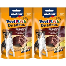 Vitakraft Beef Stick Quadros, Hundeleckerlie, extra fleischig, mit Leber und Kartoffel, zum Belohnen und Verwöhnen (1x 70g) (Packung mit 2)