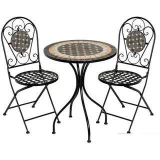 Set aus Tisch und 2 Stühlen Stone aus Metall in Schwarz