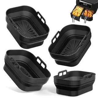 4 Stück Alyvisun Silikonformen für Heißluftfritteuse Wiederverwendbares Zubehör für Foodi Max Dual Zone AF400EU AF300EU 9,5L, anstelle von Airfryer Backpapier oder Pergamentpapier