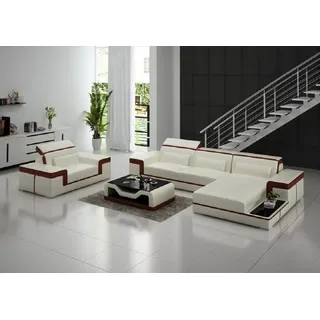 Wohnlandschaft Ecksofa L-Form Sessel Set Modern 2tlg - Beige, Braun