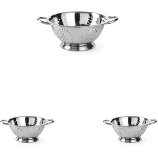 HENDI Seiher, mit Untersatz und 2 Griffen, Sieb, Nudelsieb, Küchensieb, ø240x(H)110mm, Edelstahl (Packung mit 3)