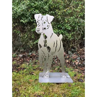 Terma Stahldesign Rost Hund Jagdterrier Lebensgroß Handmade Germany tolle Gartendeko aus Metall Figur deko Geschenk Rostfigur Gartenfigur, hundegrab deko