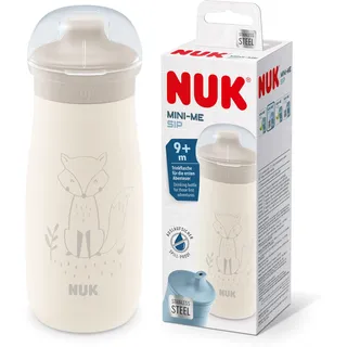 NUK Mini-Me Sip für Kleinkinder | ab 9 Monate | 300 ml | Edelstahl-Wasserflasche für Kleinkinder | auslaufsichere stabile Trinköffnung | bruchsicher | hellbrauner Fuchs