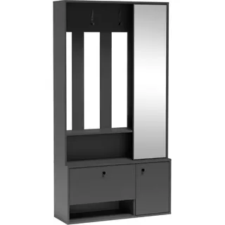 Minio, Garderobenset "PORTO", Garderobe, 100 cm, mit Spiegel, Graphite Farbe - Grau