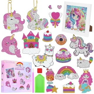 SelfTek Diamond Painting Anhänger Sticker - Diamant Painting Mädchen Doppelseitige Diamond Painting Schlüsselanhänger Bastelset Diamantmalerei Geschenke für Weihnachten Geburtstag (Einhorn)
