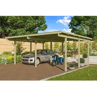 Karibu Doppelcarport Eco 5,27 x 3,87 m braun inkl. PVC Dach