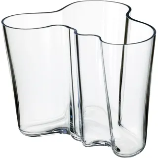 Iittala Alvar Aalto transparente Kristall-Glas-Vase in Wellenform, Maße: 16cm x 20,8cm, 1007041