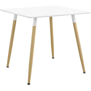 [en.casa] Esstisch Hessen 80x80x74 cm Weiß Matt Buche Küchentisch für 3 Personen Esszimmer Tisch Retro - Weiß