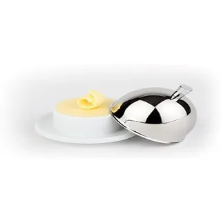APS Butterservierer, Butterschale mit Cloche, Porzellan, Deckel aus 18/8 Edelstahl Haube, hochglanzpoliert, 9 cm, 7 cm, Höhe