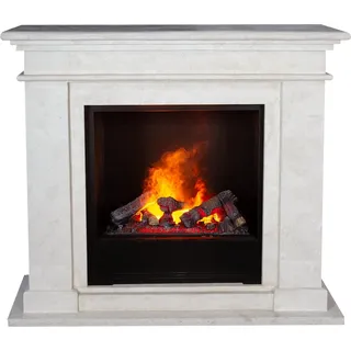 Xaralyn Wasserdampf-Kamin - Kos EC6-SWU - weiß Naturstein - mit Fernbedienung - Opti-Myst Elektrokamin - Kaminsims inklusive Einbaukamin - Dekokamin - Weiß