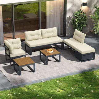 Multifunktionales Möbelset mit 3-fach verstellbarer Rückenlehne und Liegefunktion, Komfortkissen, Stauraum und wetterfestem Polyesterbezug. Beige. - Beige
