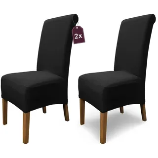Scheffler Home Stuhlhussen Emma Cottina Schwarz 2er Set – Elastische waschbare Stuhlbezüge aus Baumwolle – Stuhlabdeckungen für Hochlehner Esszimmerstühle – Öko-Tex Zertifiziert