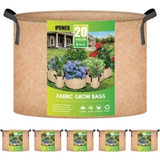 iPower 60L 5er Pack Grow Bags Stoff Belüftungstöpfe Behälter mit Riemengriffen für Kindergarten und Pflanzen (Tan)