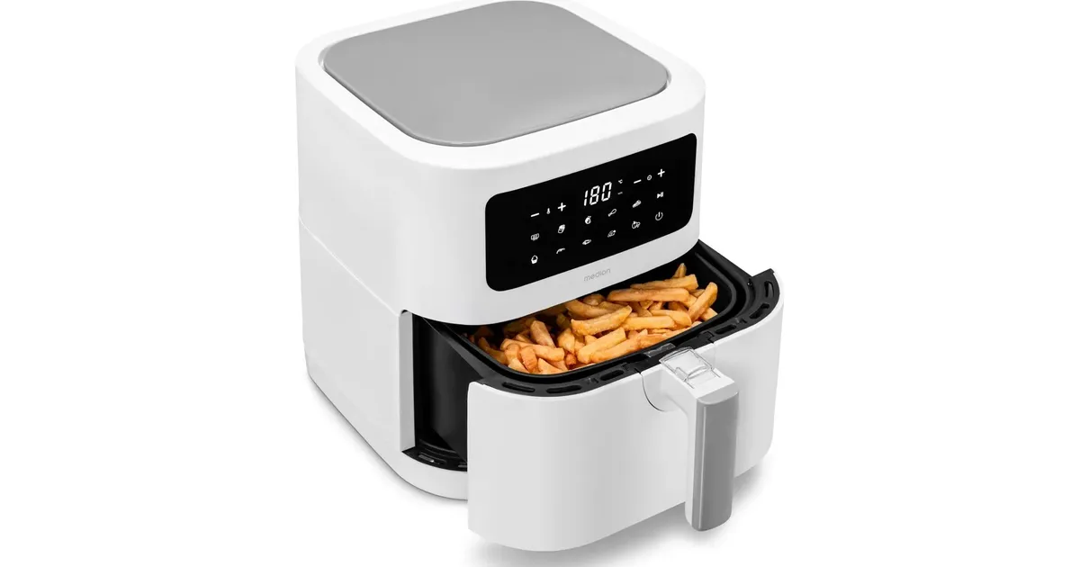 DMS XXXL Heteluchtfriteuse, 7 liter, friteuse, oven, airfryer, cooker, vetvrij en zonder olie, inclusief 10 programma's en digitaal touch-display, timer, HFG-7 (blauw