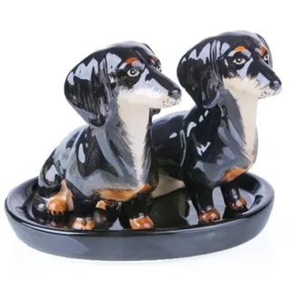 SYNYEY Dackel Salz und Pfefferstreuer Keramik Geschenk Frühstückstisch Set 3 teilig (SCHWARZ)