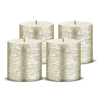 Brandsseller Stumpenkerzen Glitter Rustic 4er Set Höhe 7,5 cm Ø 7 cm Dekokerzen Haushaltskerzen Tischkerzen Weihnachtskerzen Brenndauer ca. 25 Stunden Taupe