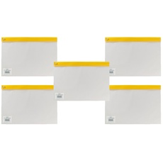 Snopake A4 Plus Zippa-Bag 'S' Classic mit Beschriftungsetikett [5 Stück] 370 x 260 mm - Reißverschlussleiste transparent/gelb [Ref: 12806]