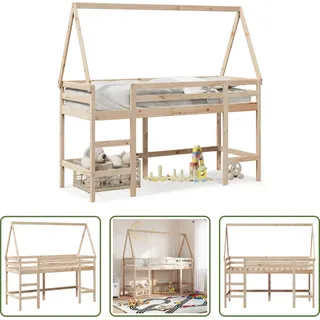 The Living Store Hochbett mit Leiter und Dach 90x190 cm Massivholz Kiefer - Braun