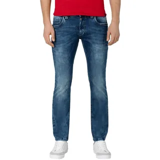 Timezone Herren Jeans Slim EDUARDOTZ Mid Waist - Slim Fit - Blau W29-W40 Stretch, Größe:33W / 36L, Farbe:3383-3201 White Aged Wash