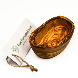 das Olivenholzbrett® Kleines Dipschälchen, aus Olivenholz/Schälchen aus Olivenholz/Holzschälchen Naturschnitt und so weit möglich mit naturbelassenem Rand, oval 10 cm