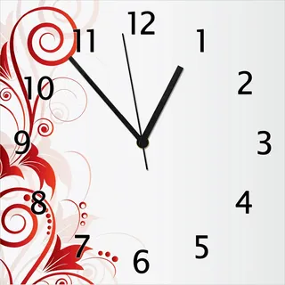 Wallario Design Wanduhr Abstrakte rote Blumenschnörkel aus Echtglas, Größe 30 x 30 cm - Rot