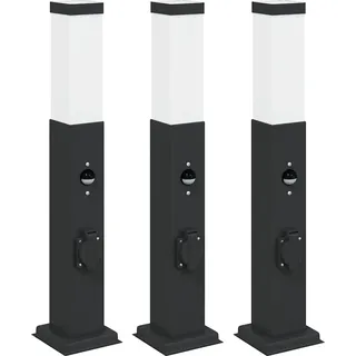 Pollerleuchten mit Sensor&Steckdose 3 Stk. 50 cm Schwarz IP44 - Schwarz