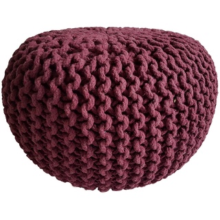 kreatives Wohnen Pouf Ø 45 cm Sitzpouf Sitzpuff Grobstrick-Optik Pouf Strick Bodenkissen Höhe 30 cm Bordeaux Strickhocker