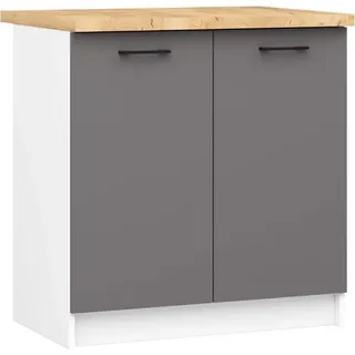 BDW Küchenschrank, Schrank Küche Arbeitsplatte, Schrank 80, Weiß/Grau - Weiß, Grau