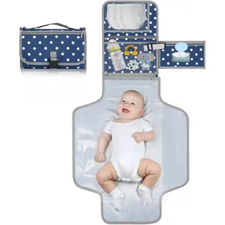 Romon Wickelauflage, Baby Windeltasche, Wickelunterlage Abwaschbar Unterwegs Waschbare Blau, Faltbare und Abnehmbare Aufbewahrungstasche für Babywindeln und Windeltasche für Unterwegs