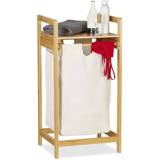 Relaxdays Wäschekorb Bambus, Wäschesammler mit Ablage, ausziehbar, eckig, tragbare Wäschebox, 30 Liter Innensack, Natur