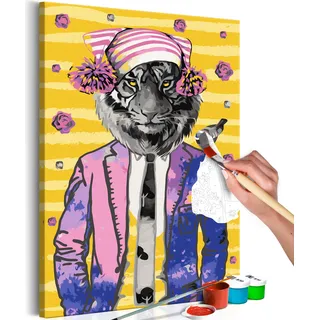 Vlies Malen nach Zahlen - Tiger in Hat 40x60 cm Tiere n-A-0600-d-a