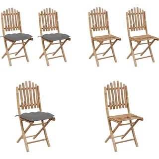 vidaXL Klappbare Gartenstühle 2 Stk. mit Kissen Bambus - Gartenstuhl - Gartenstühle - Outdoor-Stuhl - Outdoor-Stühle - Grau