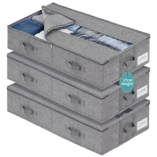 GARPROVM Stabil Unterbett Aufbewahrungsbox 3er Set, 76x40x17cm Formstabil Unterbettkommode Unterbettbox mit Mitte Reißverschluss Unterbett Aufbewahrung für Bettdecken Kleidung Bettwäsche Decken