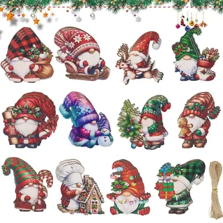 36 Stück Weihnachtsanhänger Wichtel Set, Weihnachtsbaumschmuck, Holz Weihnachtswichtel Anhänger, Christbaumschmuck Holz, Weihnachtswichtel zum Hängen, Christbaumanhänger, Weihnachtsdeko Baumschmuck(B)
