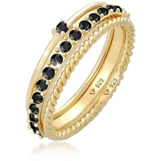 Ring-Set ELLI "Ring Stapelring Kristalle 3er Set 925 Silber" Gr. 60, gold, Fingerringe, Damen, 60,mit Stein, Silber 925 (Sterlingsilber), Ring-Set