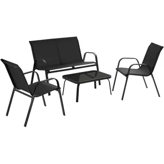 Tectake tectake® Sitzgruppe für 4 Personen, pulverbeschichtete Stahlgestelle, mit getönter Sicherheitsglasplatte