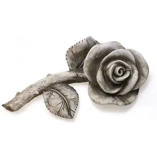 TEMPELWELT® Grab Deko Figur Rose Rosenknospe, 17 cm, Polystein Stein Optik Grau, Grabdeko Dekorose Blume Dekoblume für Trauerstätte Gartendeko Garten